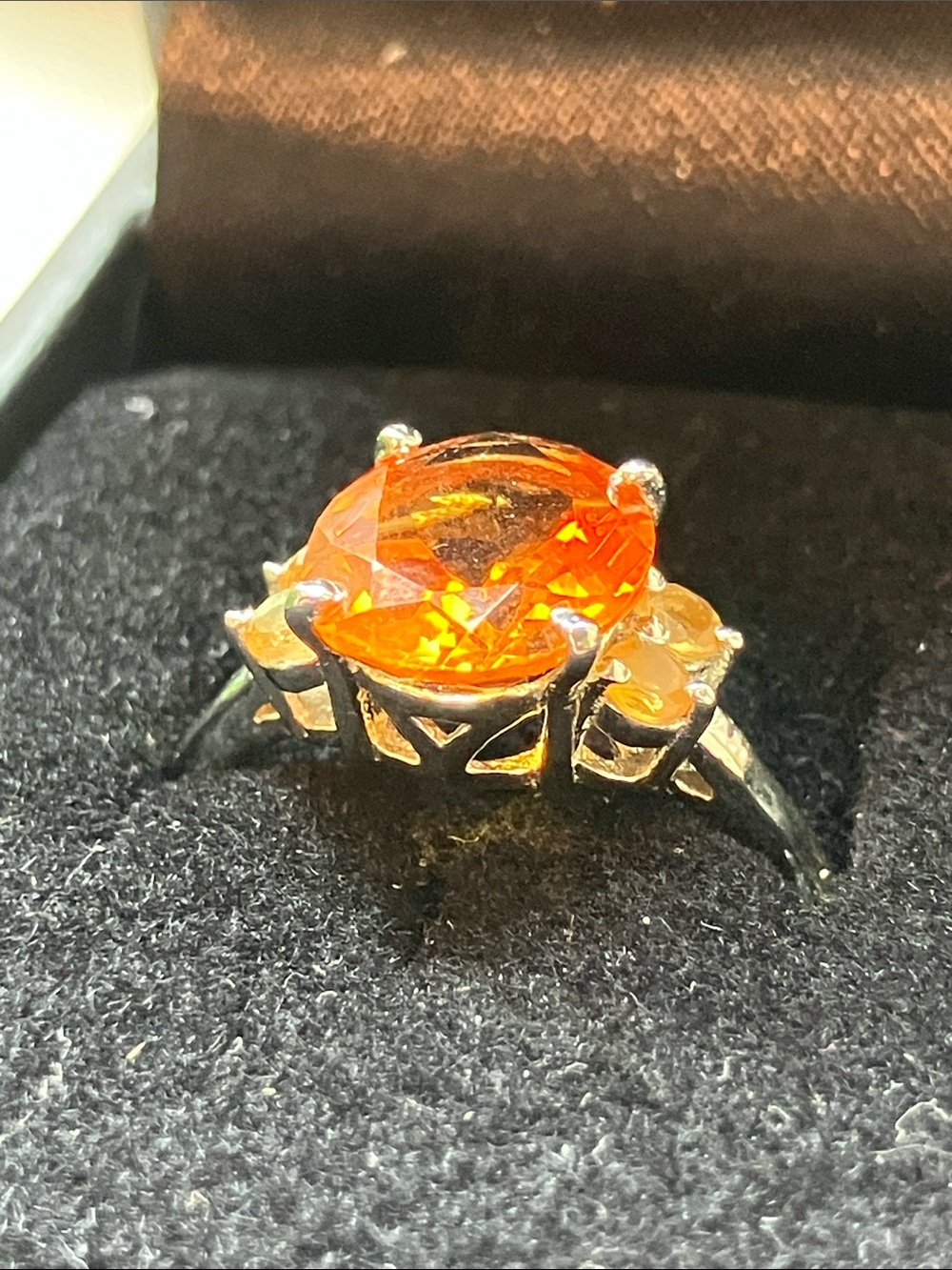 Sterling Silver Orange Gemstone Cocktail Ring - Unbranded